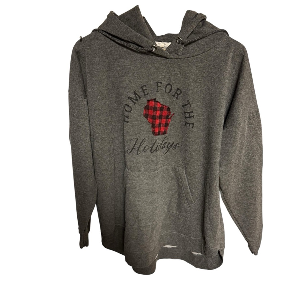Maurice’s “home for the holidays” size XXL‎ hoodie, gray Wisconsin buffalo print